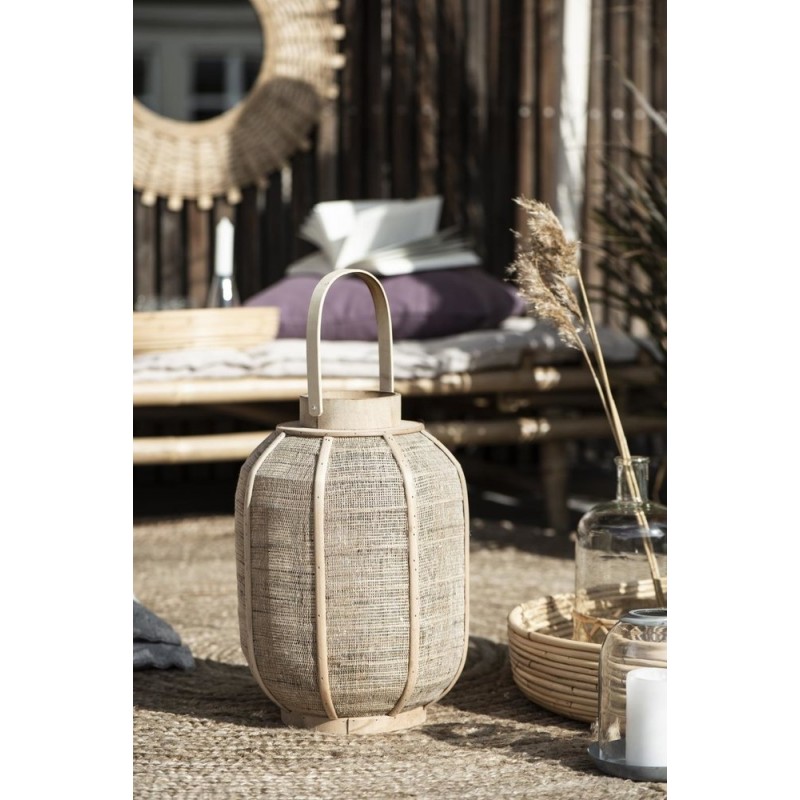 Windlicht mit Glaseinsatz aus Sackleinen